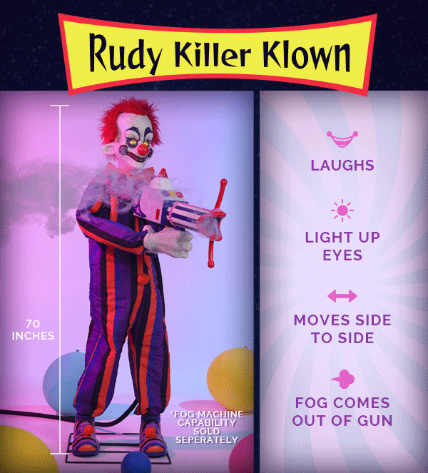 5.6FT Animated Rudy Killer Klowns from Outer Space Decoration - Tekky
