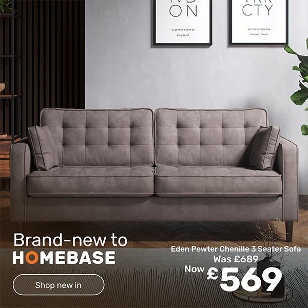 Eden pewter chenille 3 seater sofa - was £689 now £569