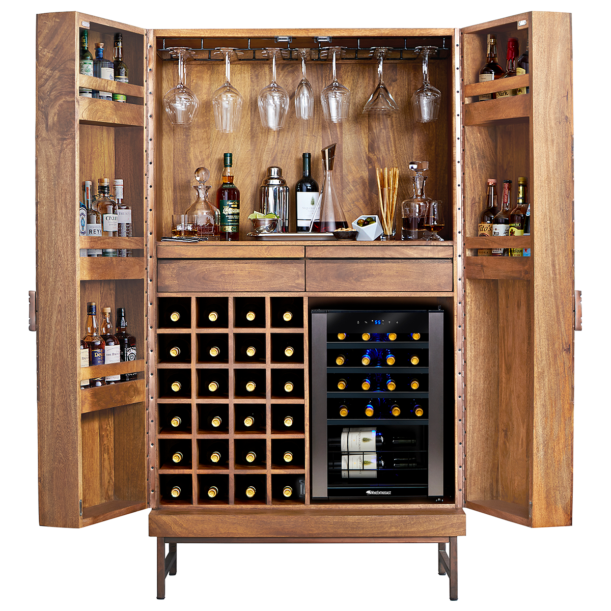 Cheverny Metal Inlay Bar Cabinet with Cooling Storage Option - Without Wine Refrigerator