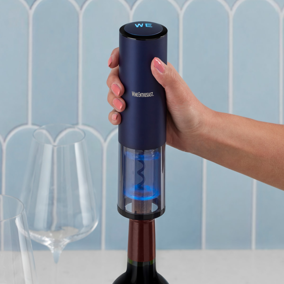 Electric Blue Automatic Wine Opener With Foil Cutter Electric Blue Automatic Wine Opener With Foil Cutter